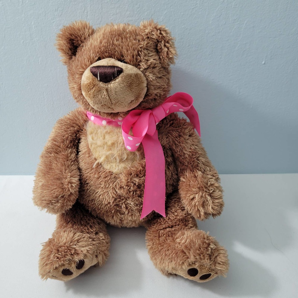 Brown Bear 16"  Plush with Pink Ribbon By Gund 51423-2